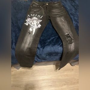 New black slim fit Amiri cherub print 32